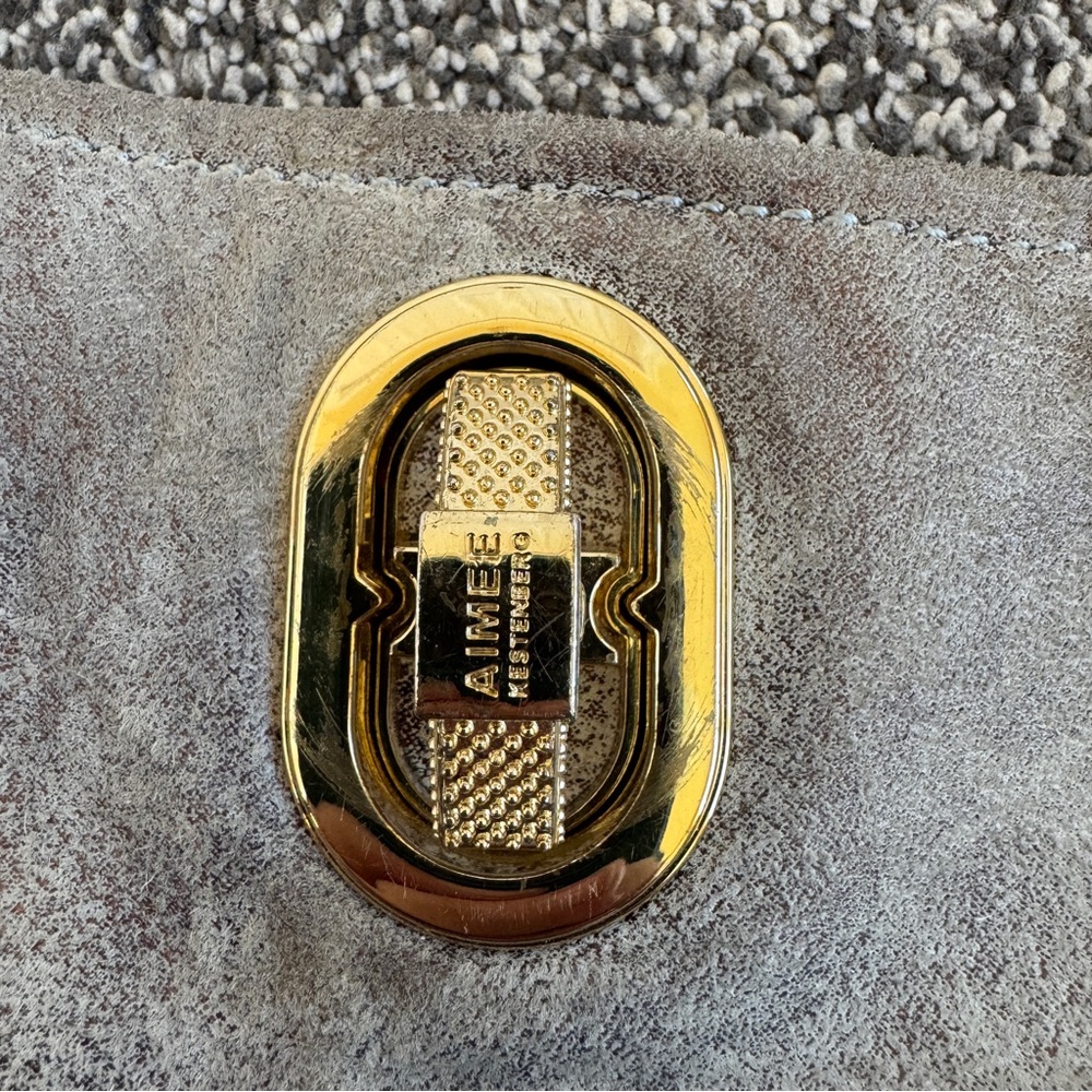 Aimee Kestenberg Distressed Grey Shimmer Suede Crossbody Bag, Removable Strap - Picture 13 of 16